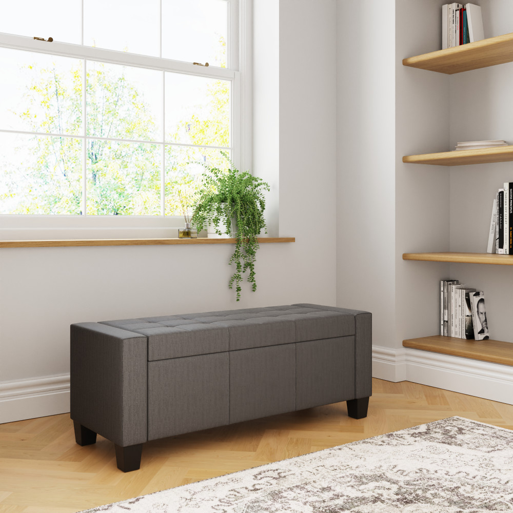 Roma Charcoal Grey Ottoman Bench | Fabric