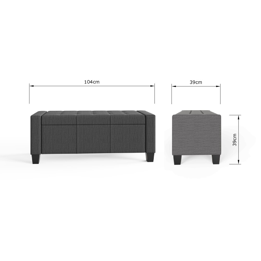 Roma Charcoal Grey Ottoman Bench | Fabric