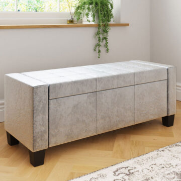 Roma Grey Ottoman Bench | Crushed Velvet