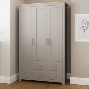 Fife Grey 3 Door 2 Drawer Wardrobe | Grey
