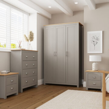 Fife Grey 4 Piece Bedroom Furniture Set Wardrobe Chest & Bedsides | Grey