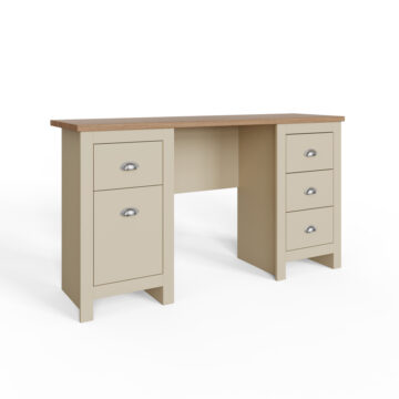 Fife Cream 4 Drawer 1 Door Desk | Oak Finish Top