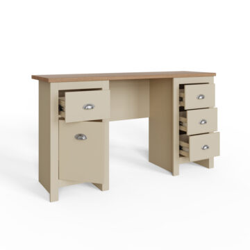 Fife Cream 4 Drawer 1 Door Desk | Oak Finish Top