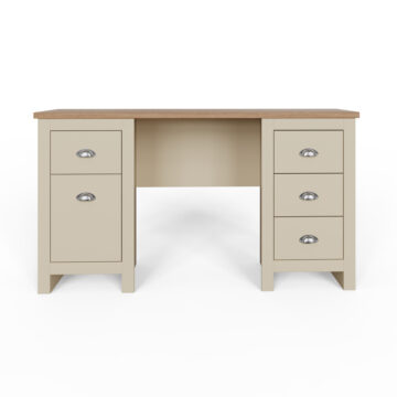 Fife Cream 4 Drawer 1 Door Desk | Oak Finish Top
