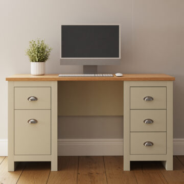 Fife Cream 4 Drawer 1 Door Desk | Oak Finish Top