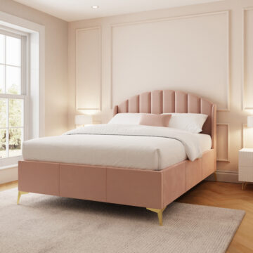 Haikou King Size End Lift Ottoman Bed | Blush Pink