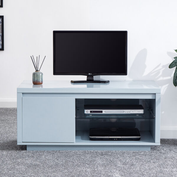 Alaska High Gloss LED TV Unit Grey Self Assembly Oak World