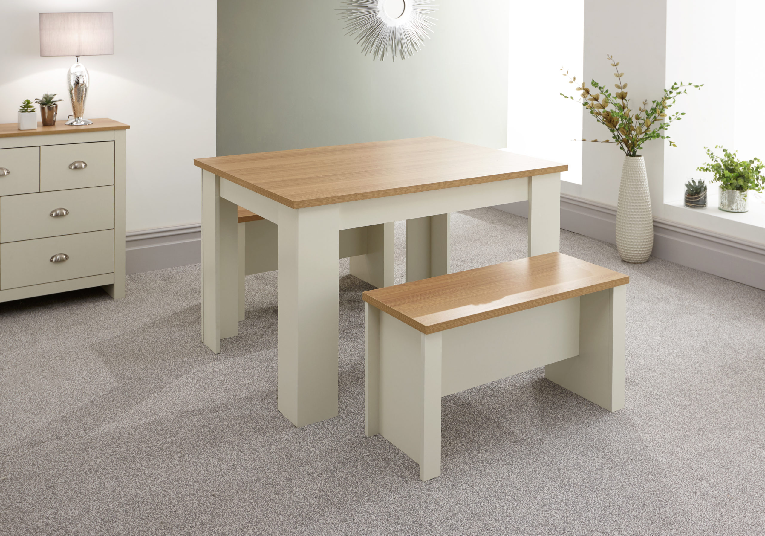 Fife Cream 120cm Dining Table Bench Set Cream Self Assembly