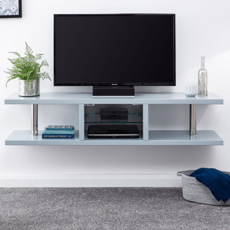 Alaska High Gloss Wall Mounted LED TV Unit | Grey | Self Assembly | Oak World