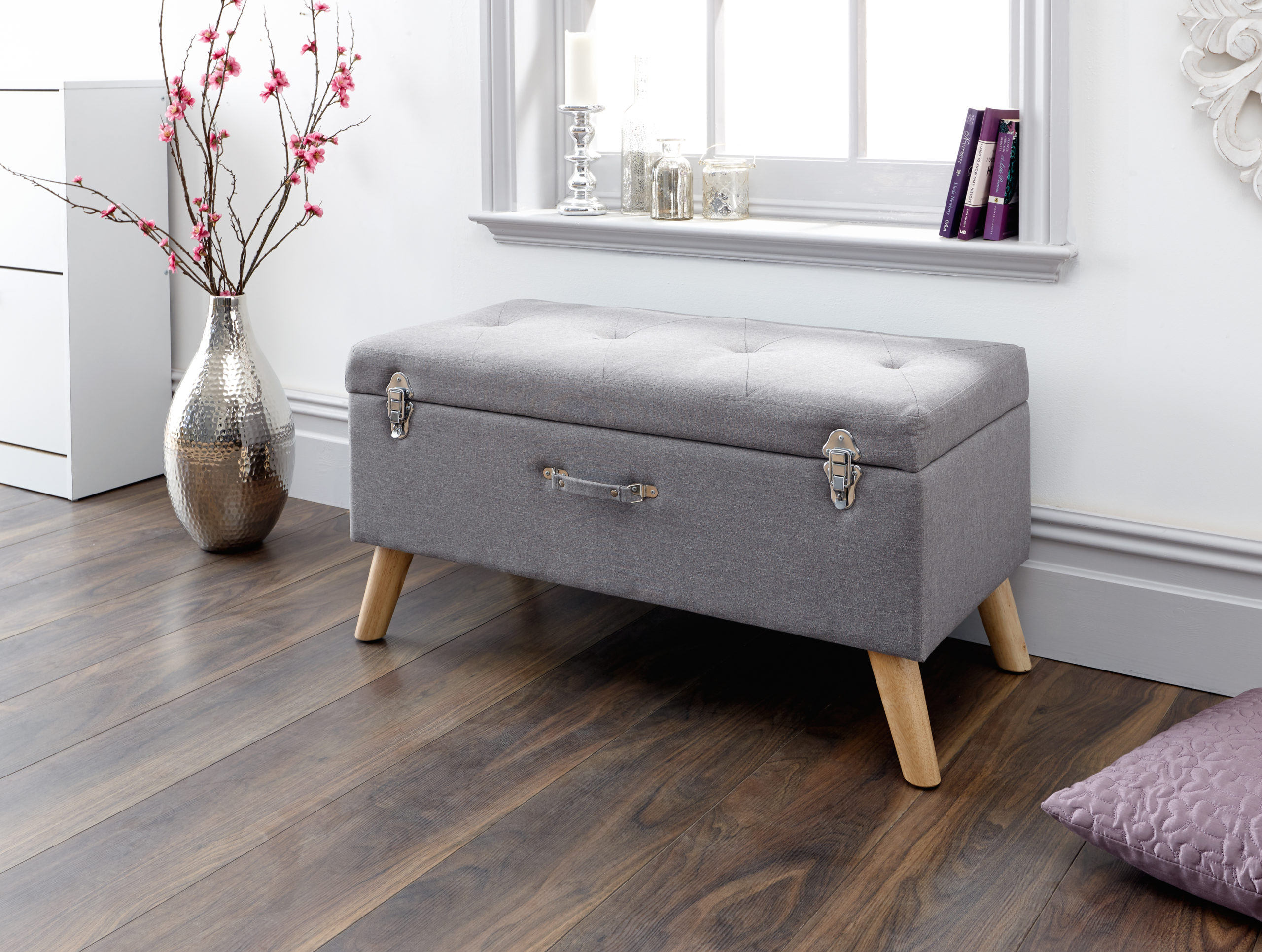 Storage Ottoman Large Grey Self Assembly Oak World