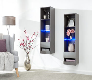 Lugo Grey Tall Shelf Unit | LEDs