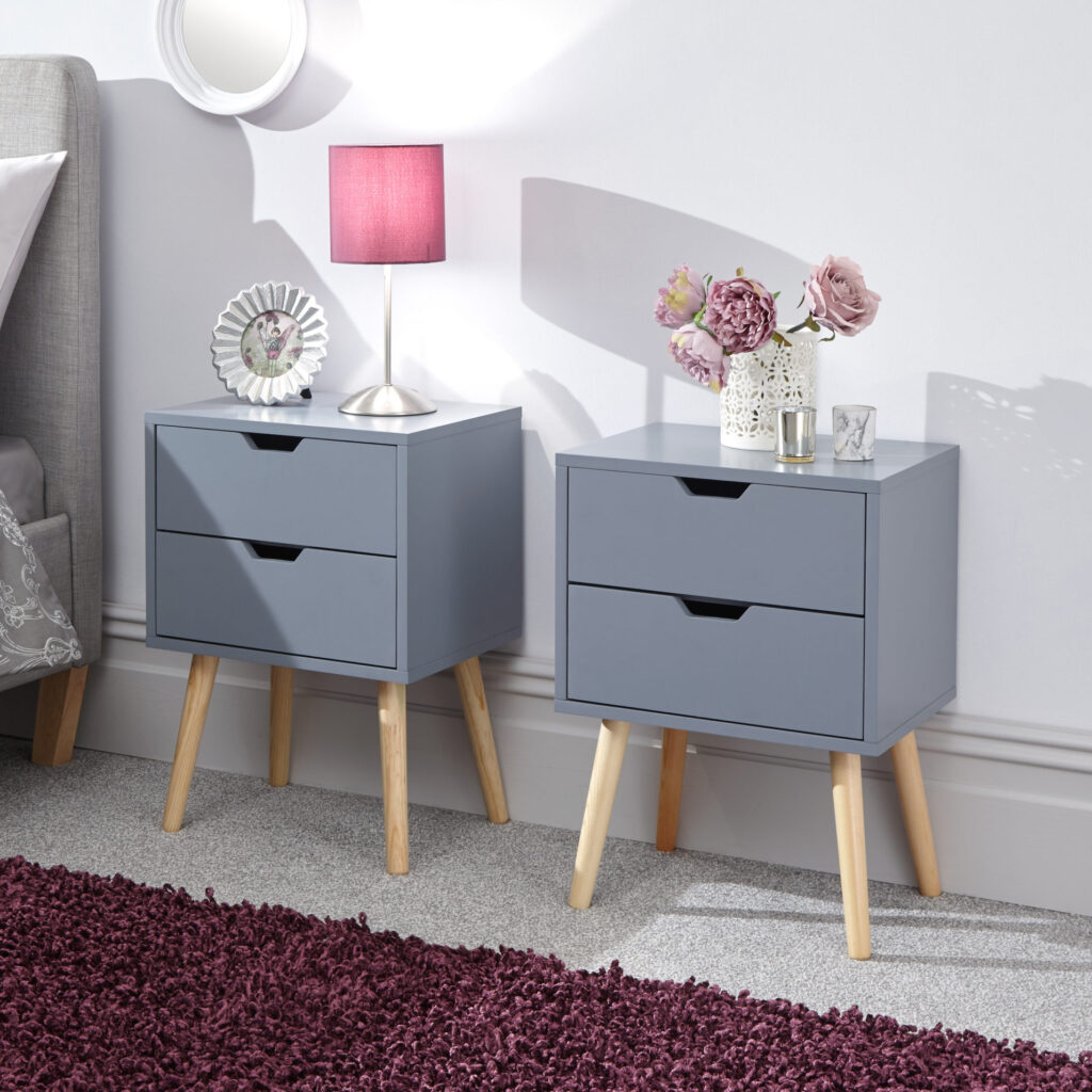 Kathmandu Pair of 2 Drawer Bedside Cabinets | Dark Grey | Self Assembly ...