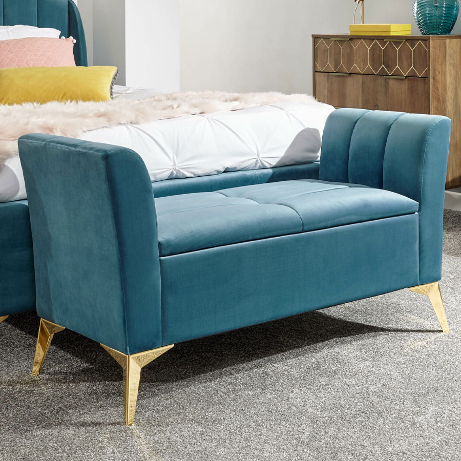 Haikou Ottoman Storage Bench Teal Self Assembly Oak World