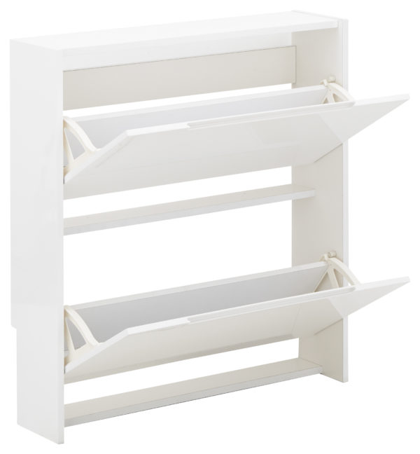 Narrow High Gloss 2 Tier Shoe Cabinet | White | Self Assembly