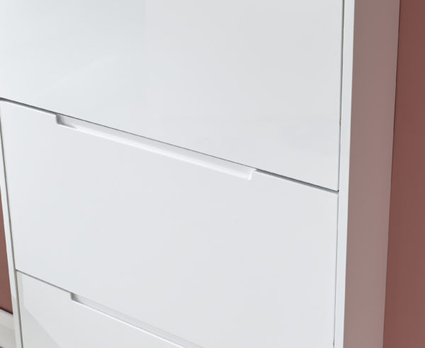 Narrow High Gloss 3 Tier Shoe Cabinet | White | Self Assembly