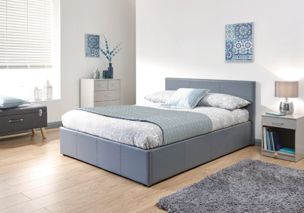 Marikina Side Lift Ottoman Small Double Bed | Grey PU