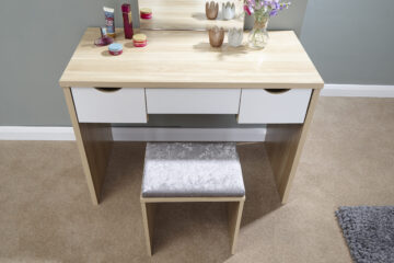 Amelia White 3 Drawer Dressing Table Set | Oak Finish