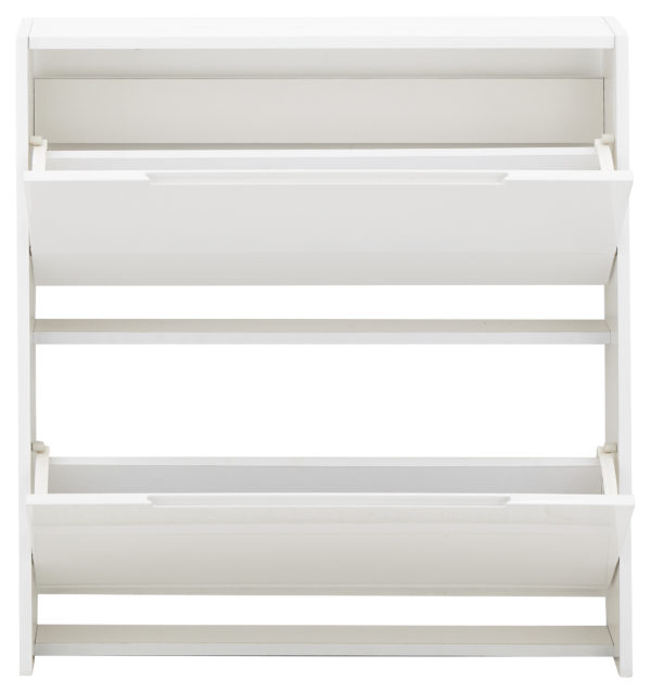 Narrow High Gloss 2 Tier Shoe Cabinet | White | Self Assembly