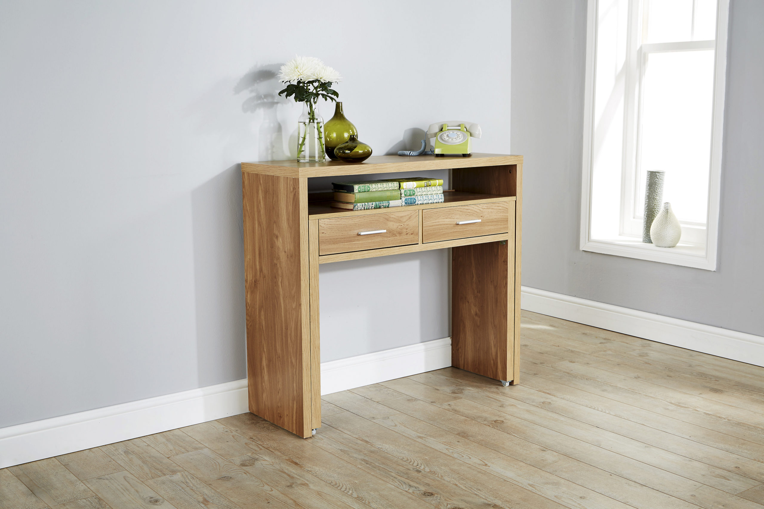 Lima Office Collection Extending Console Desk Oak Self
