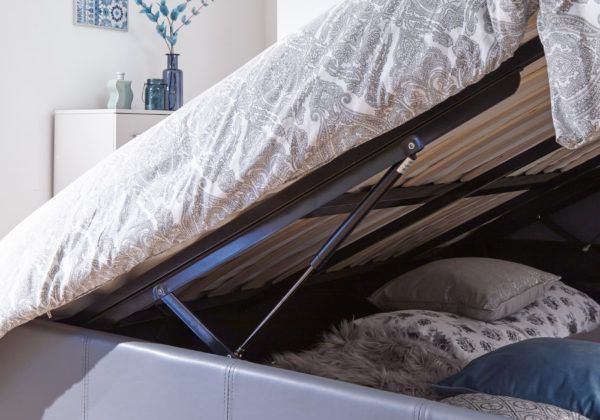 Marikina Side Lift Ottoman Small Double Bed | Grey PU