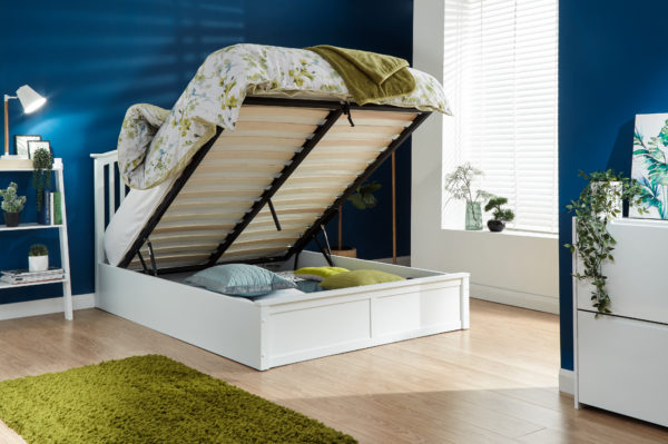 Reus Wooden Ottoman Double Bed | White