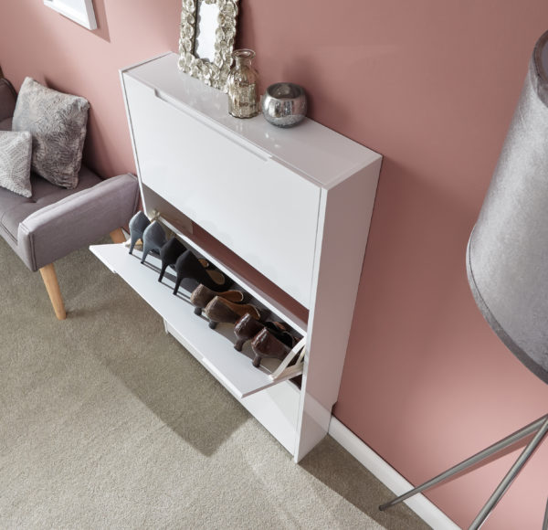 Narrow High Gloss 3 Tier Shoe Cabinet | White | Self Assembly
