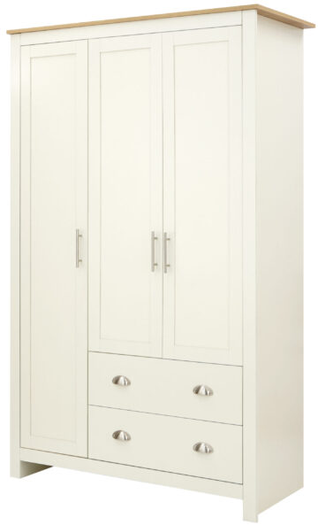 Fife Cream 3 Door 2 Drawer Wardrobe | Cream | Clearance