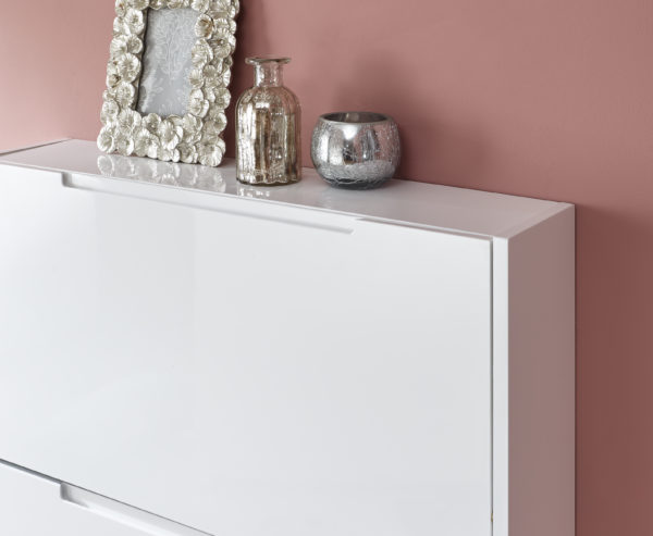 Narrow High Gloss 3 Tier Shoe Cabinet | White | Self Assembly