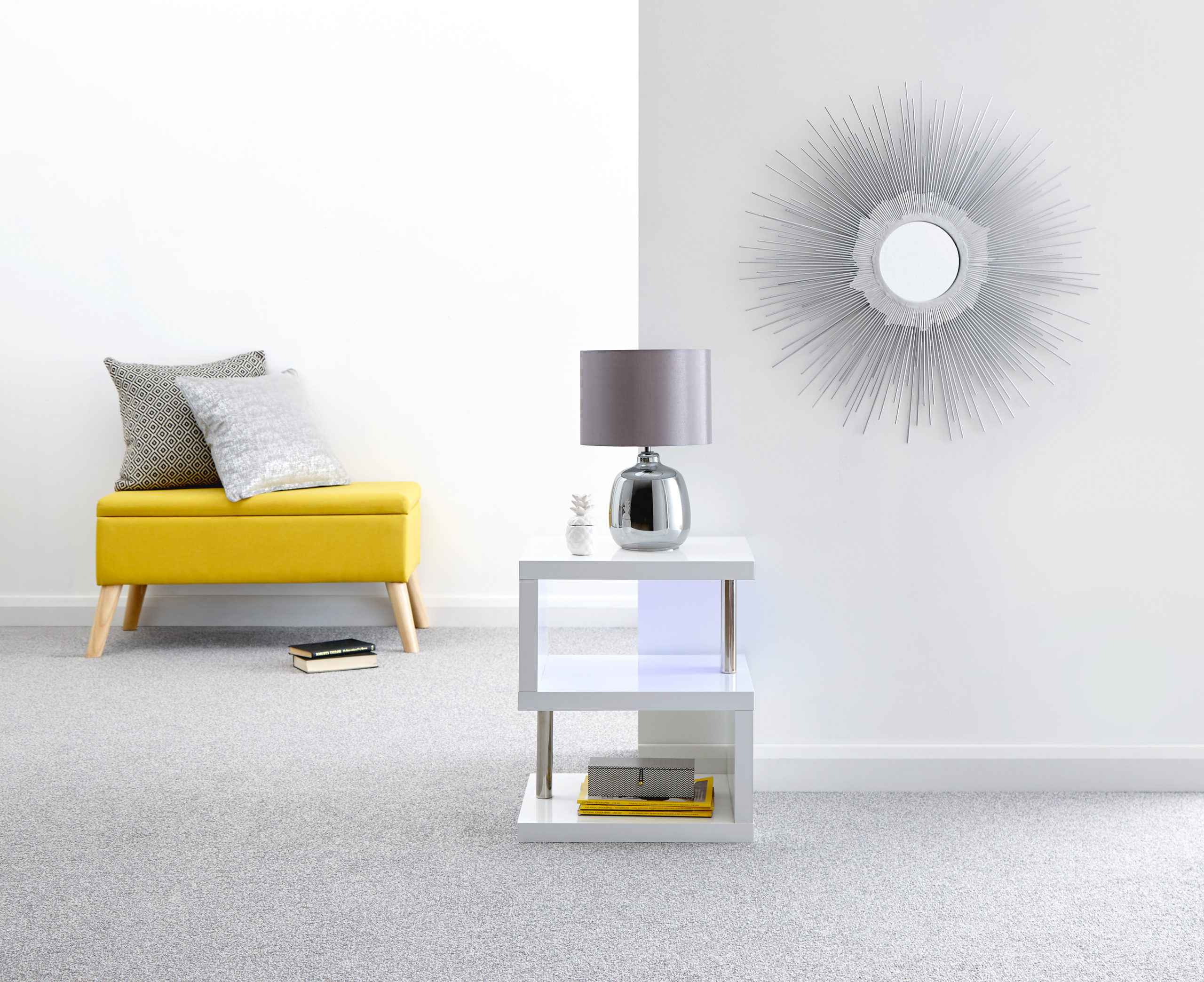 Alaska High Gloss LED Side Table White Self Assembly Oak World