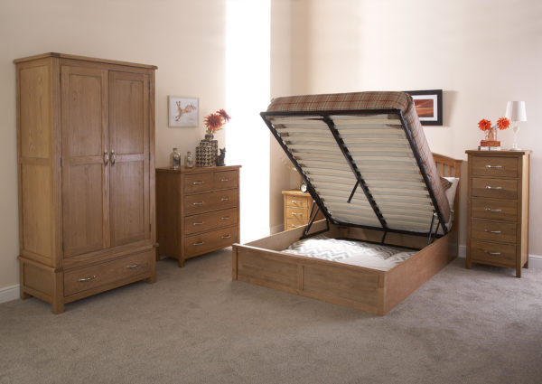 Reus Wooden King Size Ottoman Bed | Oak