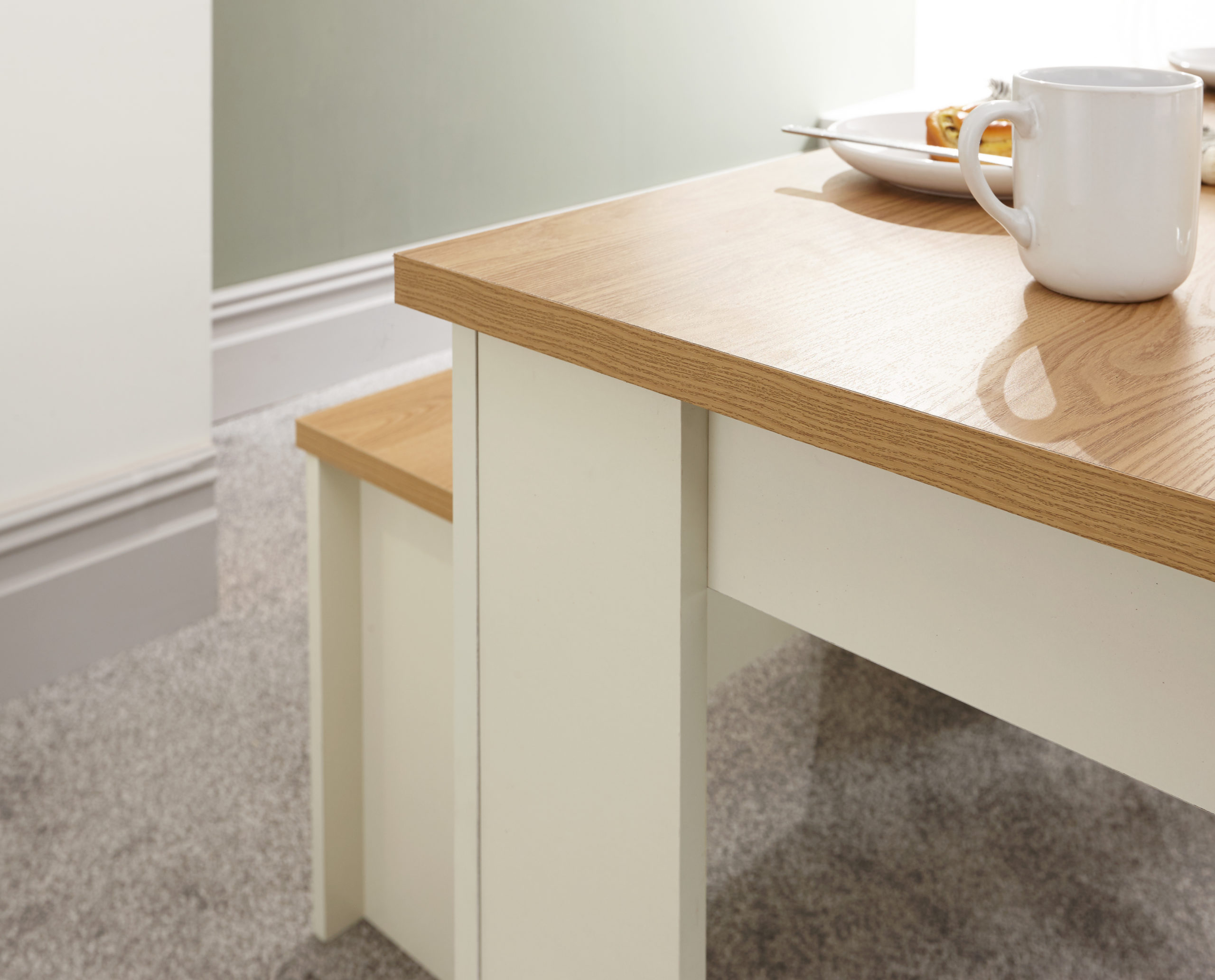 Fife Cream 120cm Dining Table & Bench Set Cream Self Assembly Oak