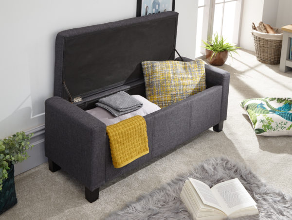 Roma Ottoman Bench | Charcoal Grey | Fabric | Self Assembly