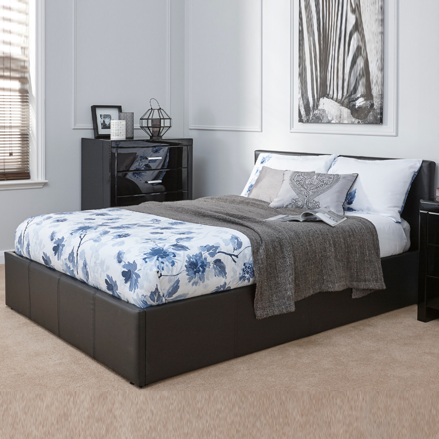 Marikina End Lift King Size Ottoman Bed Black Oak World