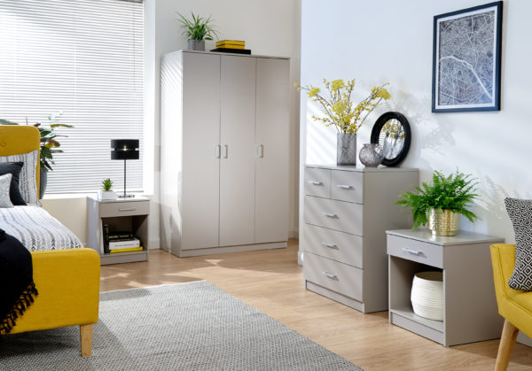 Elgin 4 Piece Bedroom Set Wardrobe Chest & Bedsides | Grey