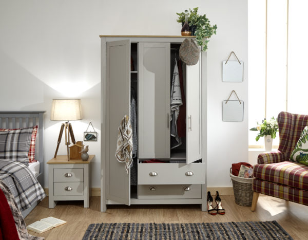 Fife Grey 3 Door 2 Drawer Wardrobe | Grey