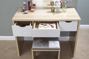 Amelia White 3 Drawer Dressing Table Set | Oak Finish