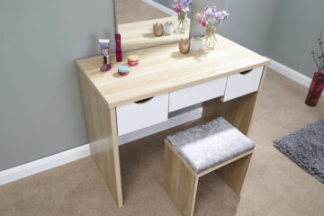 Amelia White 3 Drawer Dressing Table Set | Oak Finish