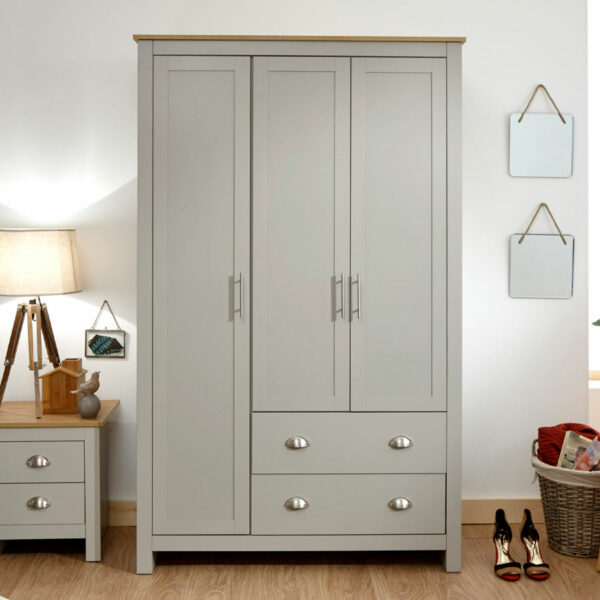 Fife Grey 3 Door 2 Drawer Wardrobe | Grey