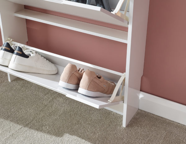 Narrow High Gloss 3 Tier Shoe Cabinet | White | Self Assembly