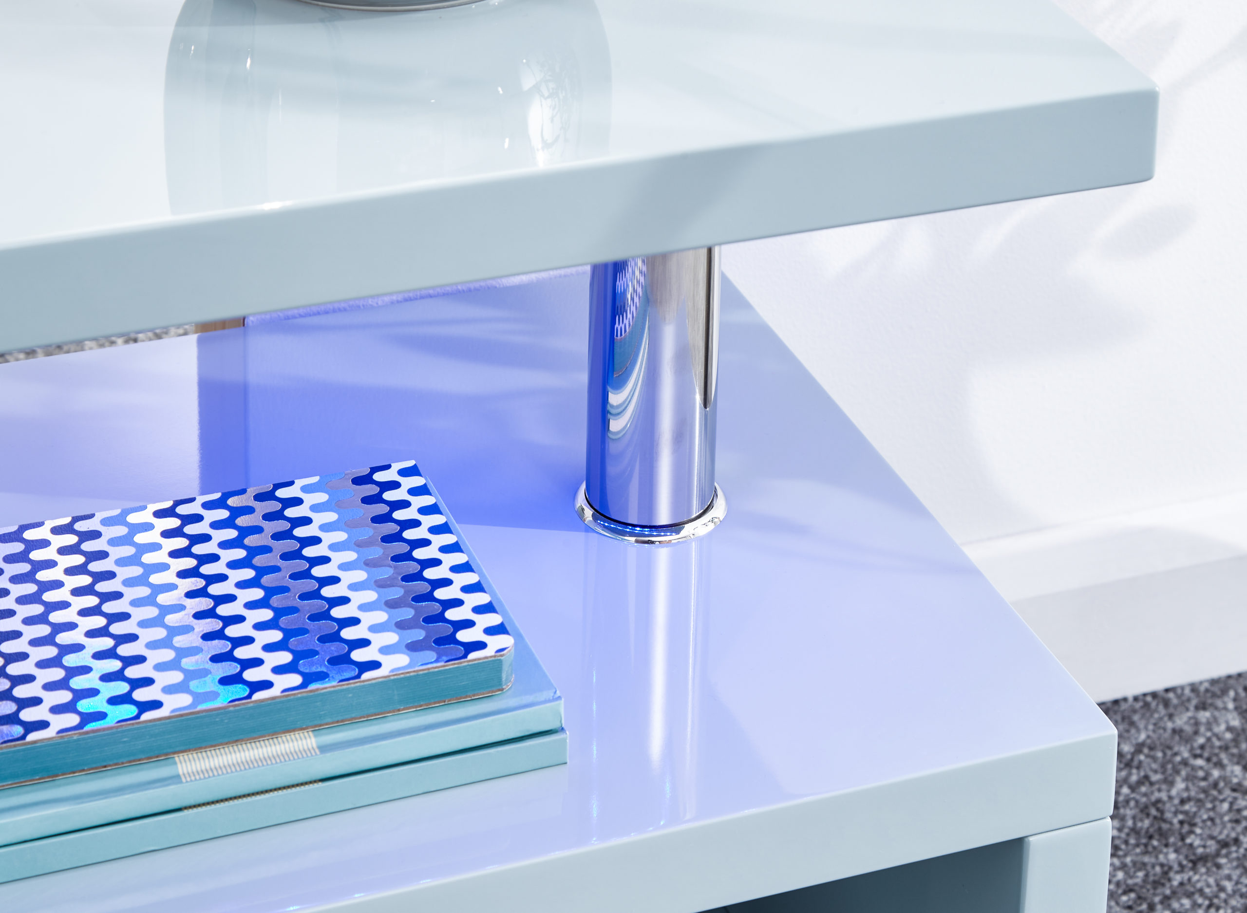 Alaska High Gloss LED Side Table Grey Self Assembly Oak World