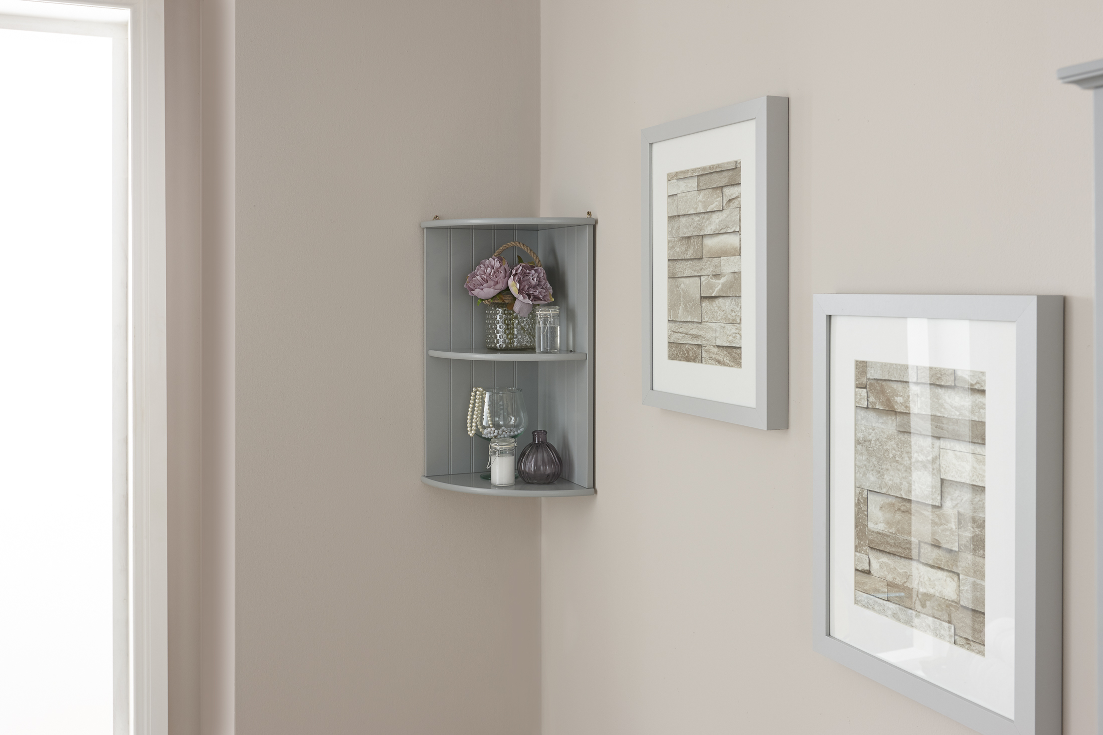 Skala Grey Corner Wall Shelf Unit Self Assembly Oak World