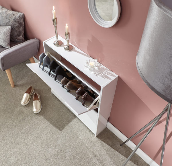 Narrow High Gloss 2 Tier Shoe Cabinet | White | Self Assembly