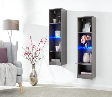 Lugo Grey Tall Shelf Unit | LEDs