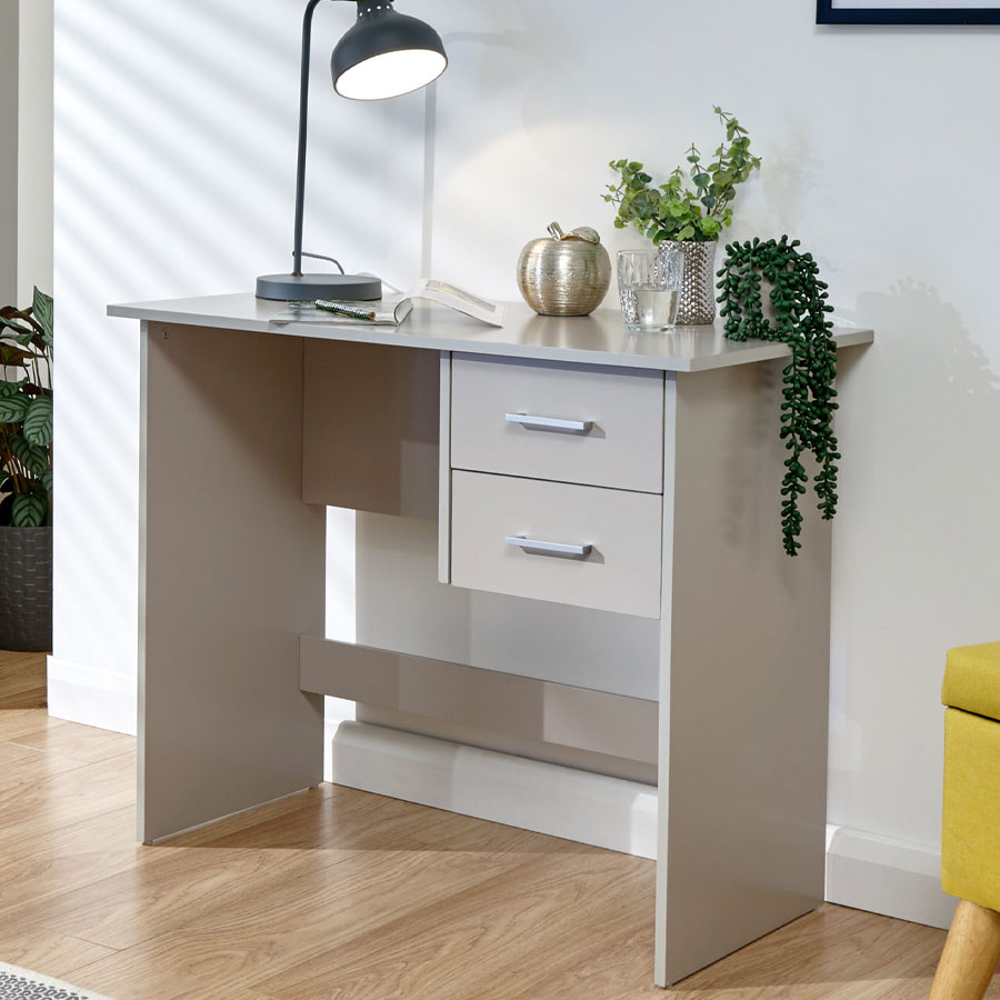 Elgin 2 Drawer Desk Grey Self Assembly Oak World