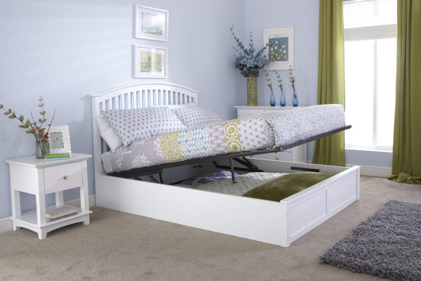 Reus Wooden King Size Ottoman Bed  | White