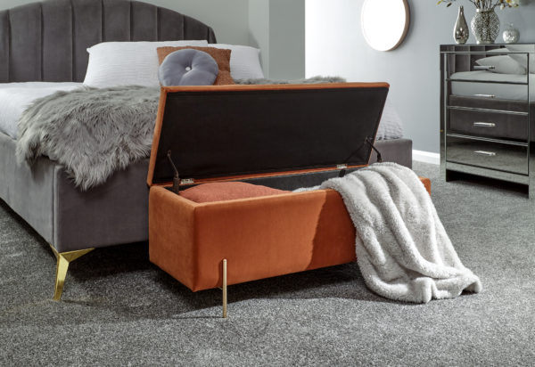 Miley Ottoman Storage Bench | Russet | Self Assembly - Orange