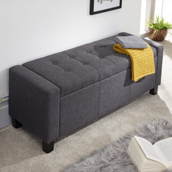 Roma Ottoman Bench | Charcoal Grey | Fabric | Self Assembly