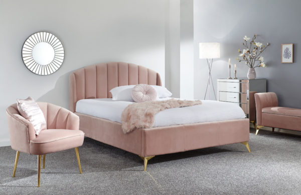 Haikou King Size End Lift Ottoman Bed | Blush Pink