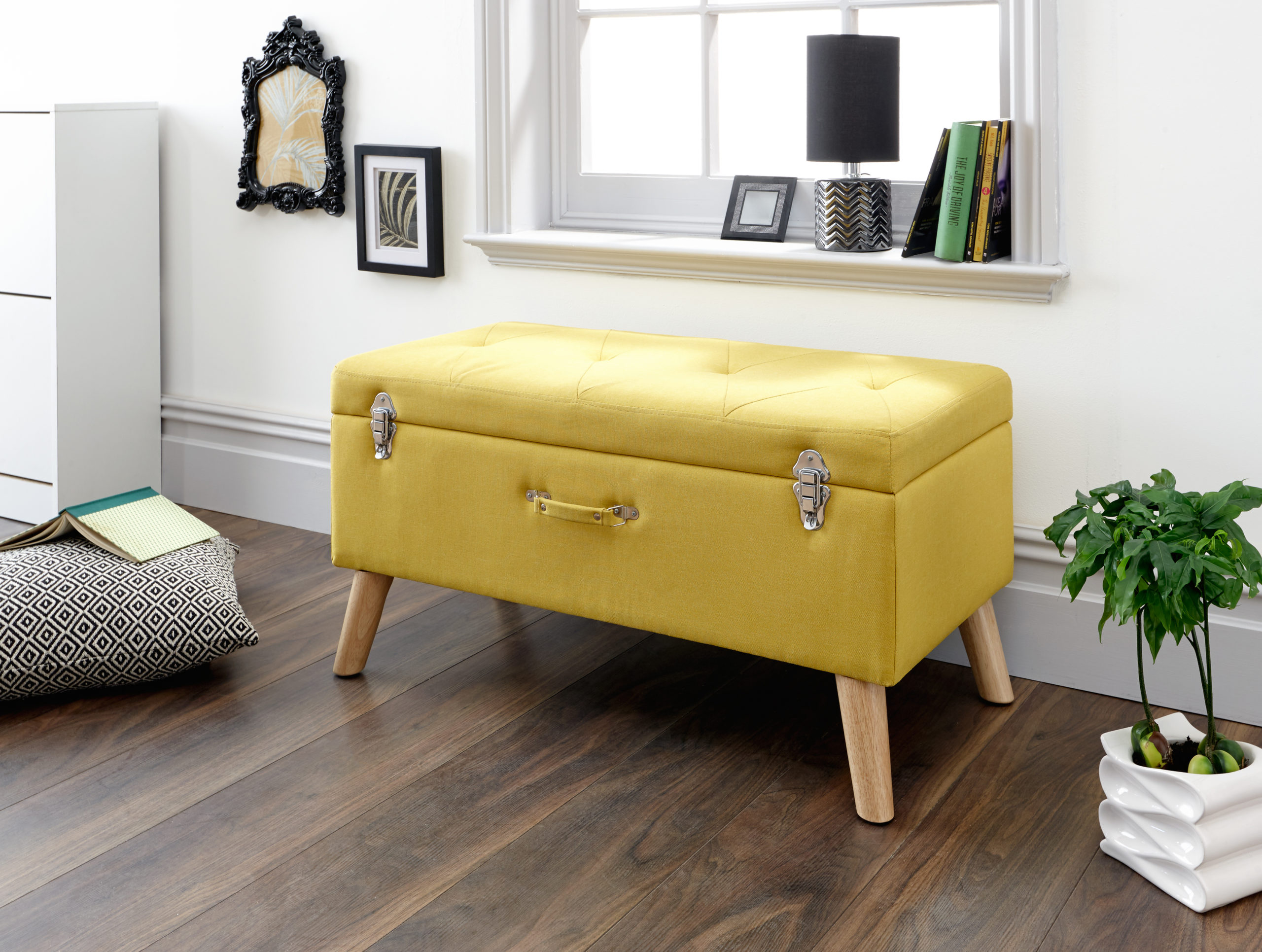 Yellow Storage Ottoman Large Mustard Self Assembly