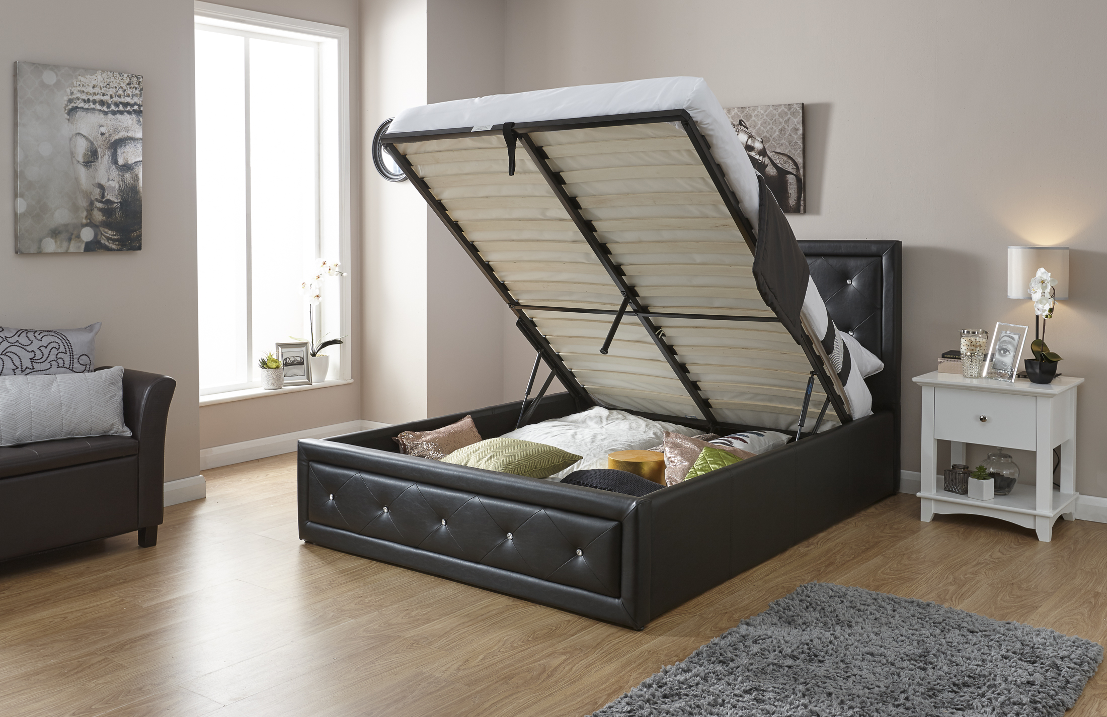 Kigali Double Bed Gas Lift Black Oak World